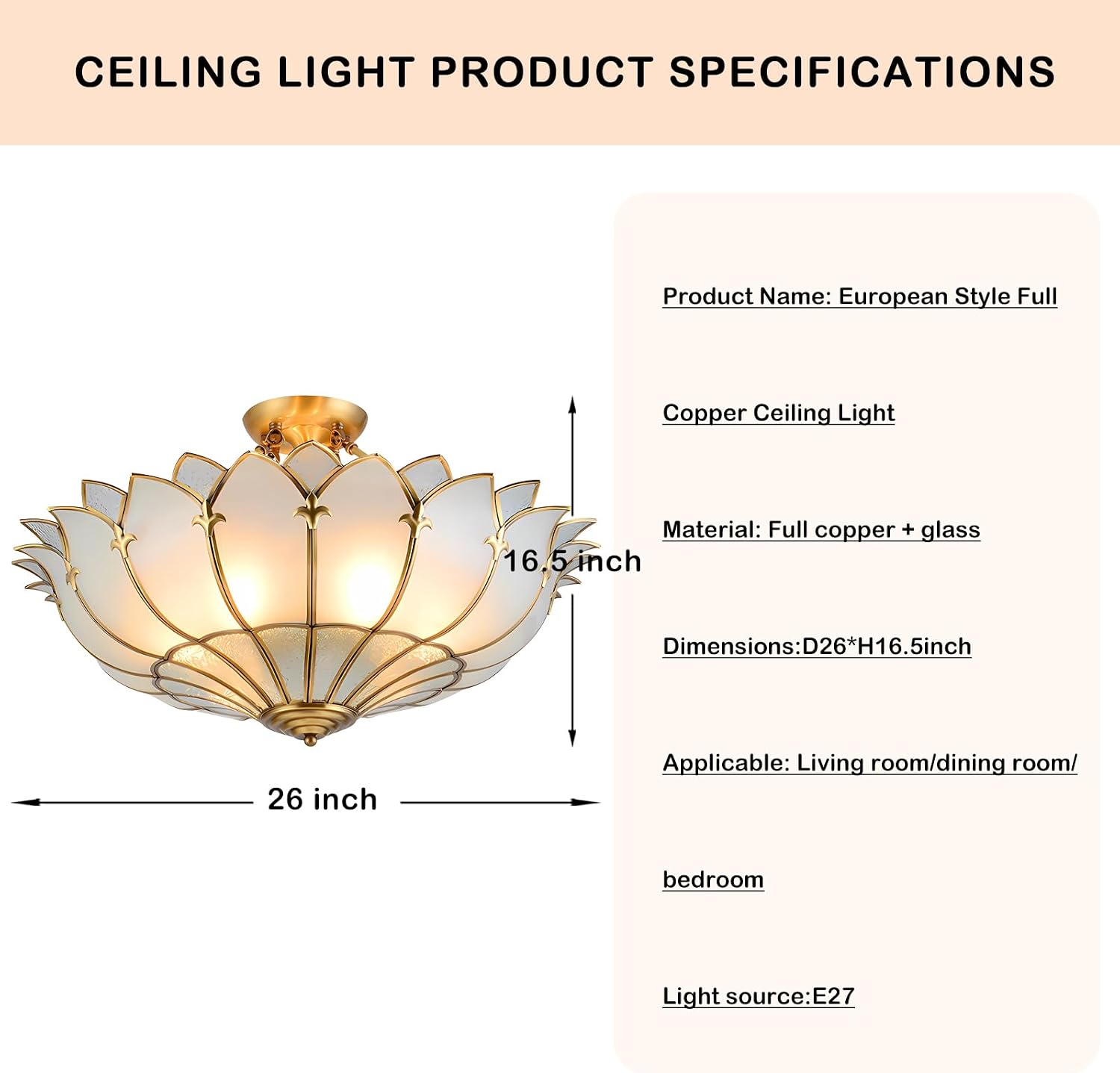 SOMINA Petal Brass Semi Flush Mount Light, Elegant Frosted Glass Ceiling Fixture with 6 Lights for Living Room Bedroom Hallway Dining Area