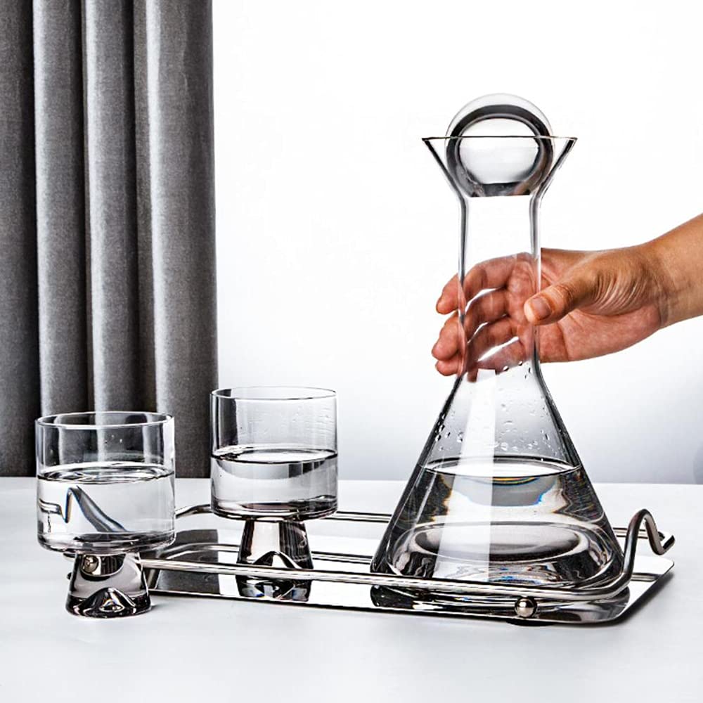 caraffa per acqua e bollitore, in cristallo senza piombo, con sfera in legno, per vino rosso, acqua calda, succo di frutta, tè e bevande