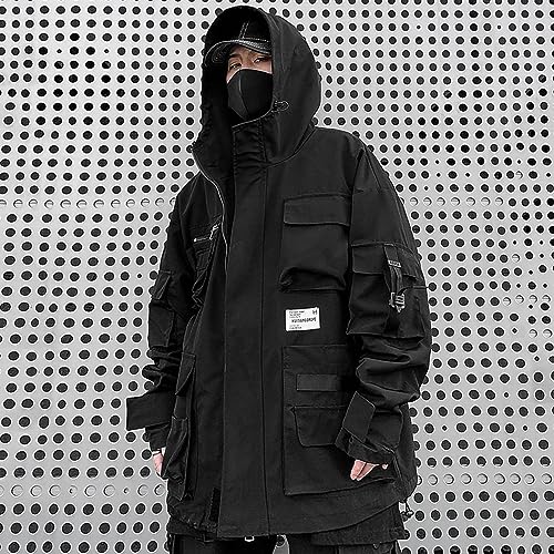 XYXIONGMAO Gothic Clothes Tactical Techwear Zipper Jacket Windbreaker Hooded Streetwear Jackets for Men3