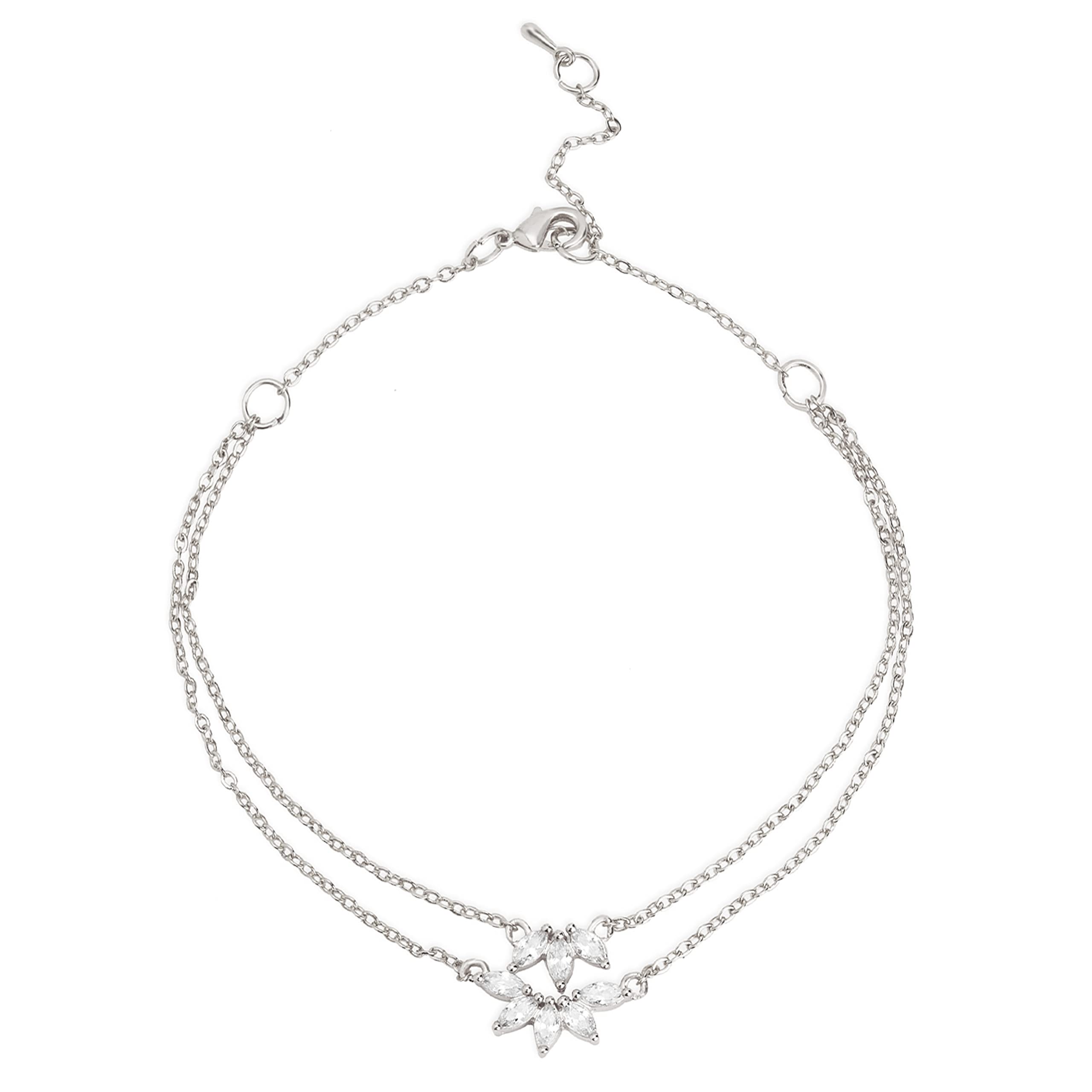 MINUTIAE Flower Shape Layered Anklet With Solitaire Crystal Diamonds Painjan Payal Foot Chain Jewellery For Women and Girls (Silver) (B0BYB6LD6C) Amazon Price History, Amazon Price Tracker