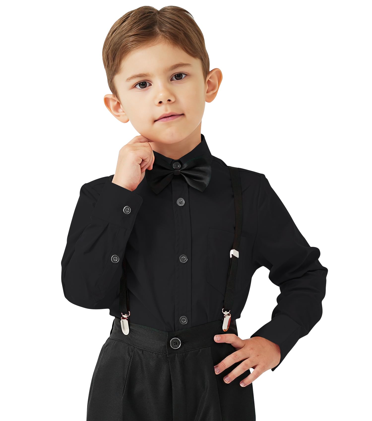 9 Month-16Y Boys' Long Sleeve Button Down Toddler Dress Shirt Oxford Uniform Shirt with Chest Pocket