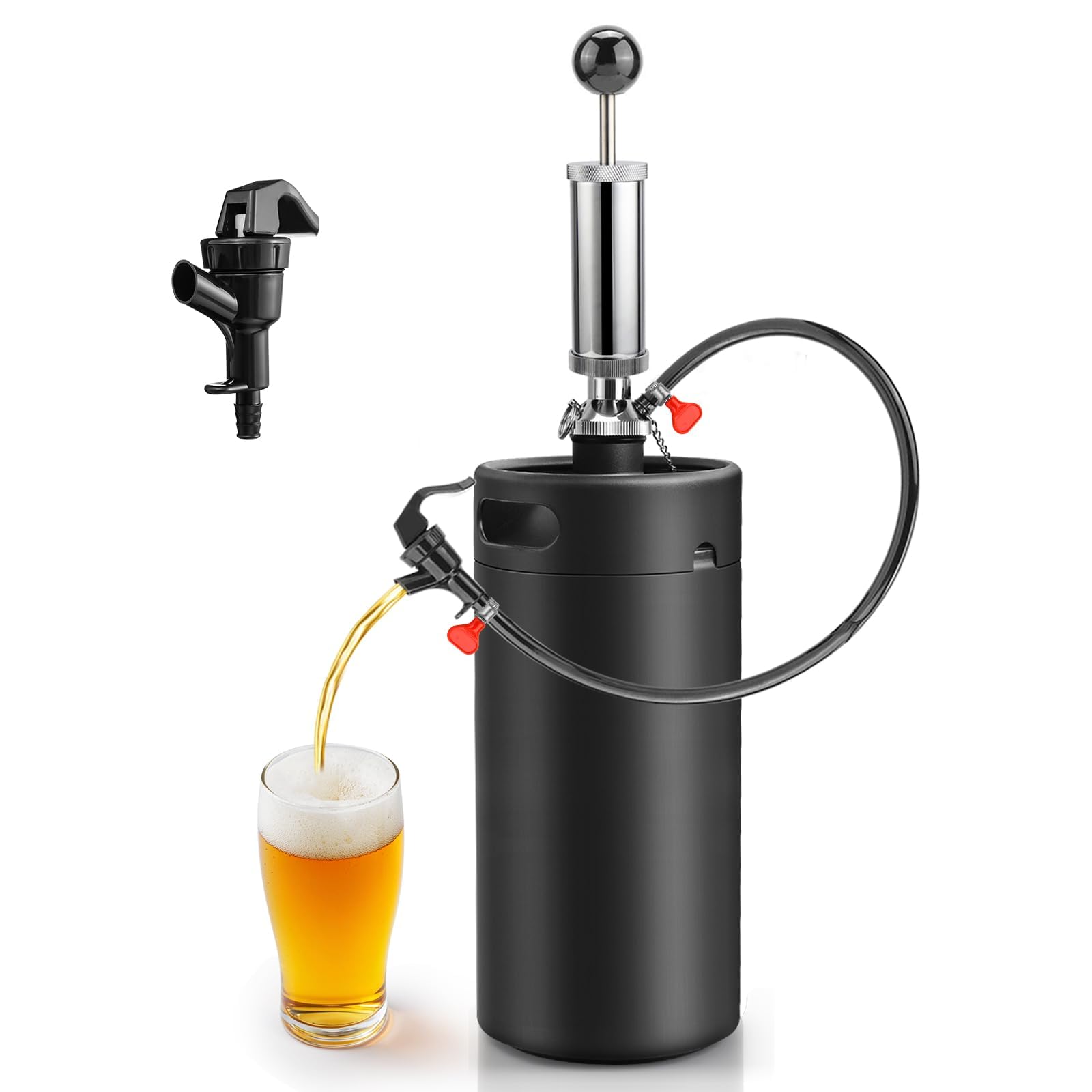 Mini barril de 3.6 L con sistema de bomba de grifo, dispensador de cerveza de barril de acero inoxidable de 128 onzas con bomba de mano, mini cultivador de barril de cerveza, bomba de grifo portátil