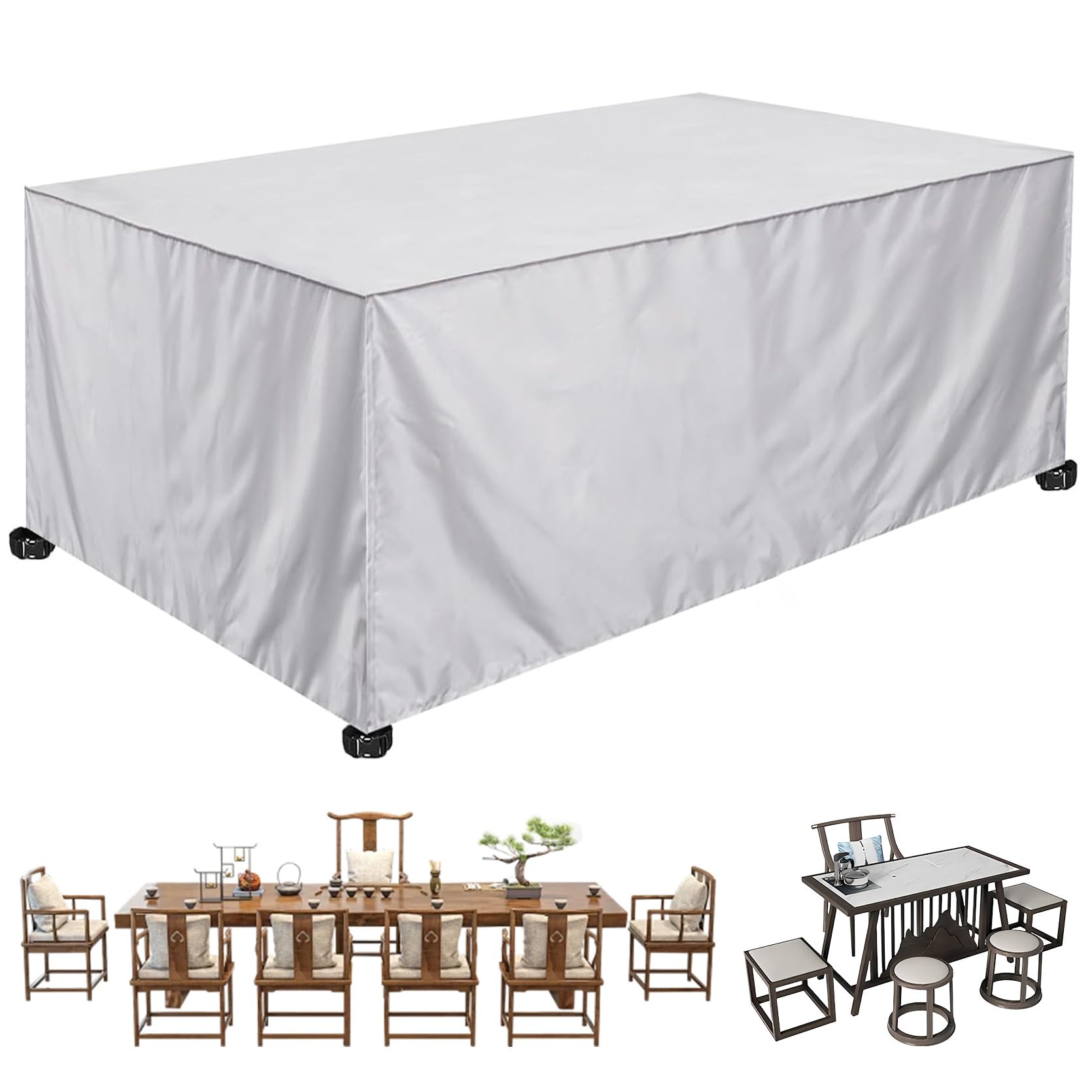 Copertura Tavolo Esterno Telo 260 x 380 x 260 cm Anti-UV Impermeabile Resistente allo Strappo, Telo per Tavolo e Sedie da Giardino Copritavola, per Patio, Esterni, Tavolo, Avorio