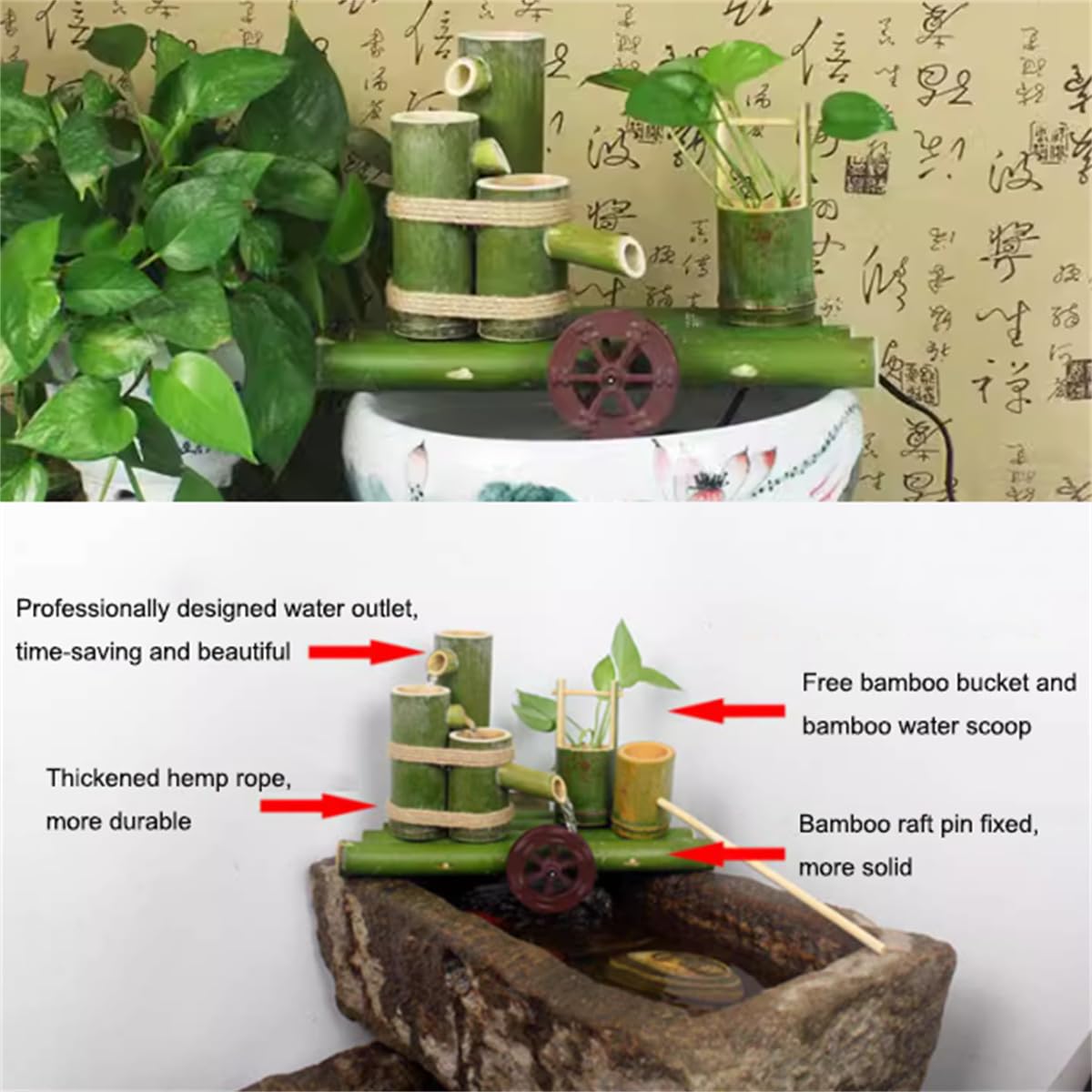 Fontanna Solarna Z Pompą, Zewnętrzne Fontanny Bambusowe, Fontanna Wodna Feng Shui Zen, Panel Słoneczny 10 W, Filtr Wody I Wąż Wodny 2 M, Do Trawnika I Ogrodu, 80 Cm