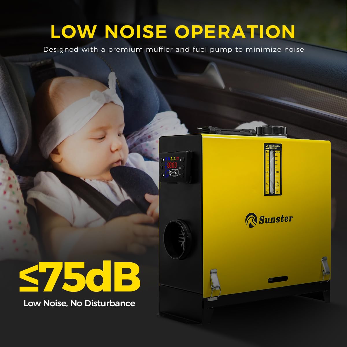 Sunster 8 kW Chauffage diesel, 12V/24V DC & 240V AC Chauffage à air diesel tout-en-un avec adaptateur, télécommande et écran LCD, Chauffe rapidement, Chauffage diesel portable pour camion, fourgon