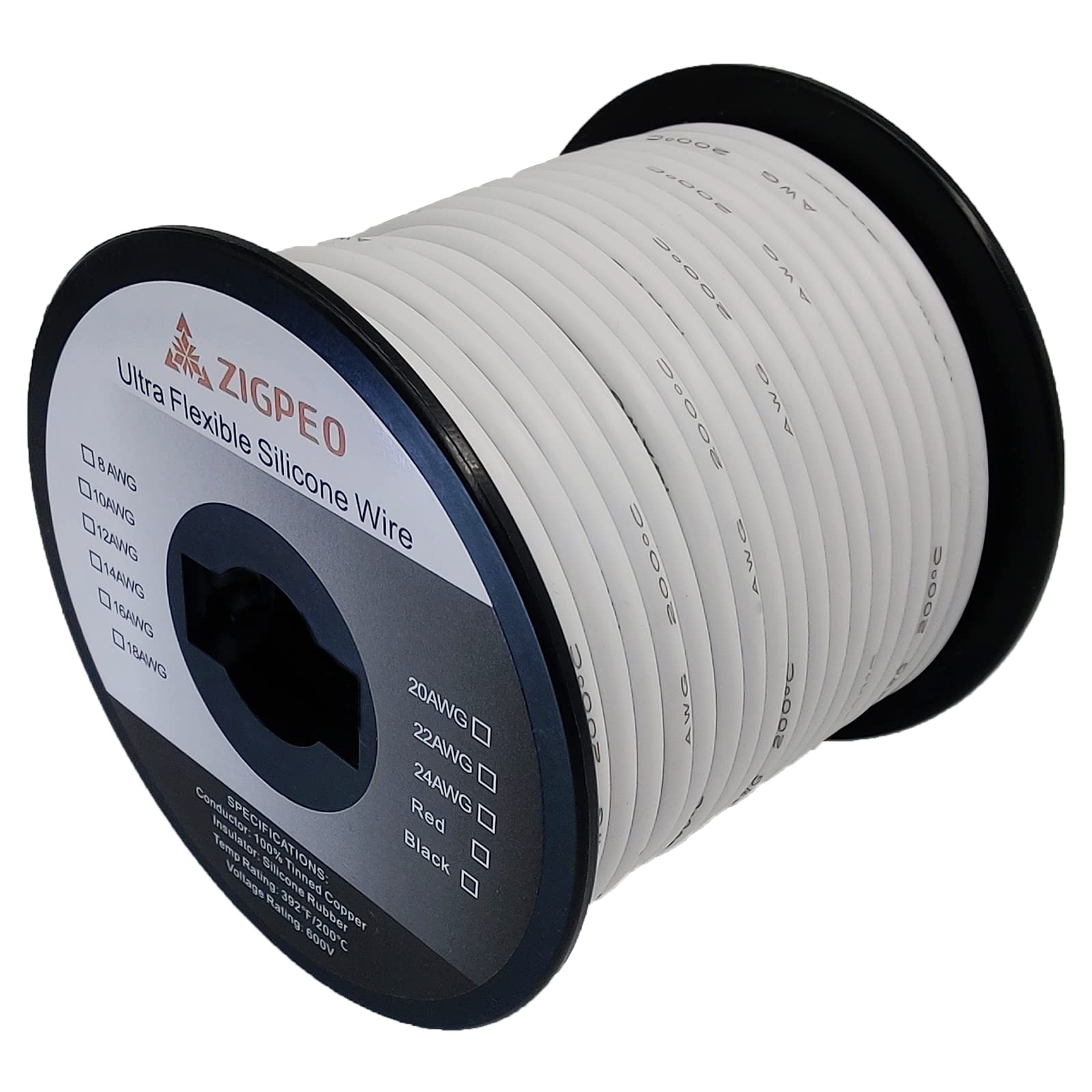 ZIGPEO 12 AWG Silicone Wire 50FT White Spool, Extra Flexible 12 Gauge Stranded Copper Wire, High Temp 392℉ 600V - RC, Automotive, Battery | Tinned