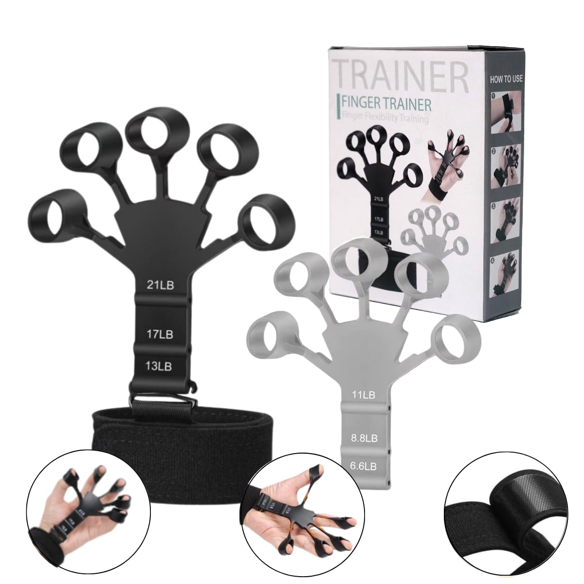 Black Gripster Forearm Trainer, Finger Exerciser, and Hand Grip Strengthener - Hand Exercisers for Strength, Finger Strengthener, Grip Strength Trainer for Enhanced Grip - vein trainer - the gripster - 3 PCS - SevenSevenSeven