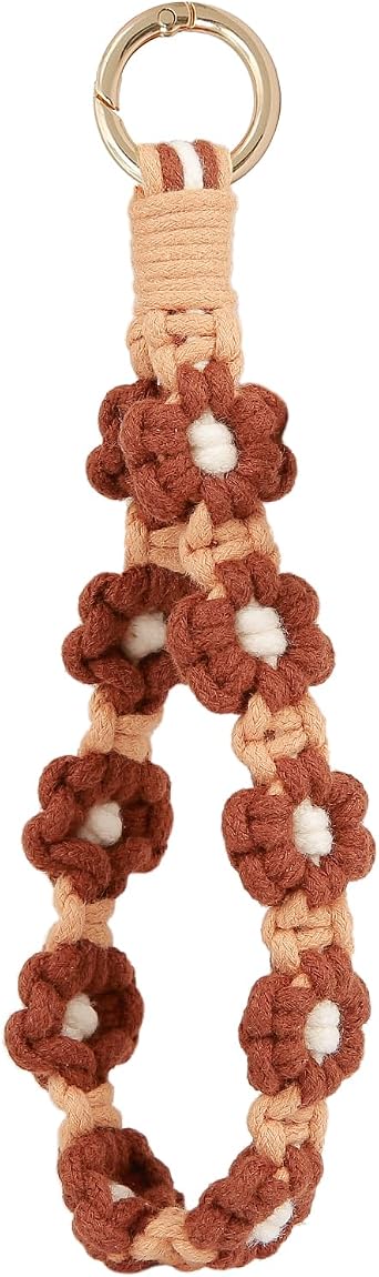 elephtree Boho Macrame Keychain Wristlet Keychain Weave Exquisite Keyring Holder Bracelet Handmade Wrist Lanyard for Women