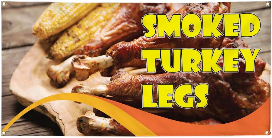 Vinyl Banner Multiple Sizes Smoked Turkey Legs Advertising Printing B Food & Beverage Outdoor Weatherproof Industrial Yard Signs Brown 4 Grommets 16x40Inches