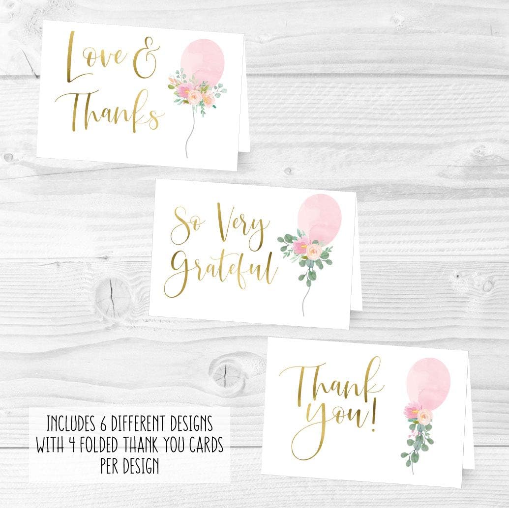 Hadley Designs Baby Shower Thank You Cards with Envelopes - 24 Baby Girl Thank You Cards for Gift, Girl Thankyou Notes Babyshower Sprinkle, Cute Pink Floral Shower Thanks Card - Image 6