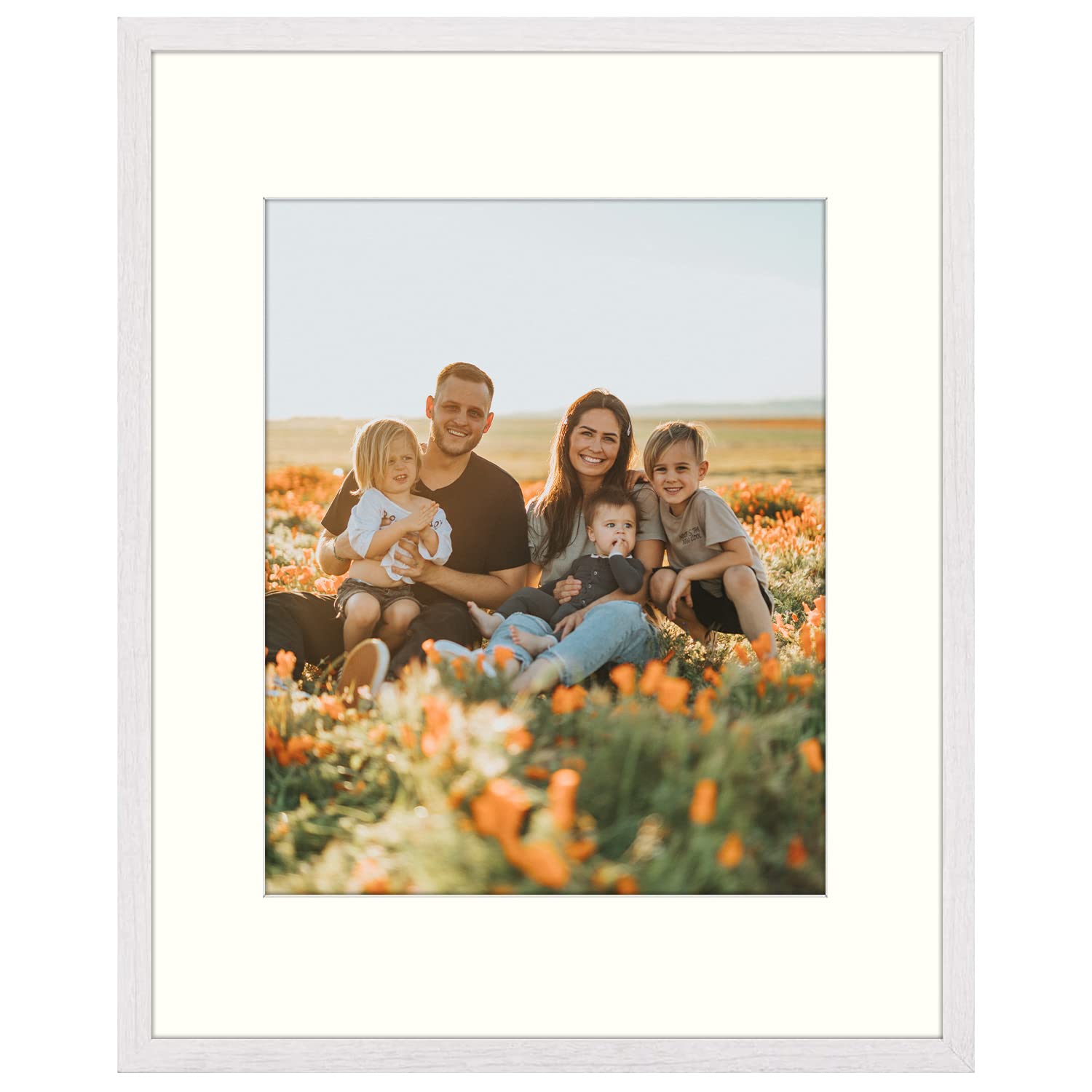 Golden State Art, 16x20 Picture Frame - Ivory Mat for 11x14 Photos - White Wood Grain Style - Wall Display - Great for Poster, Weddings Photos, Family Pictures, Memories, Gift