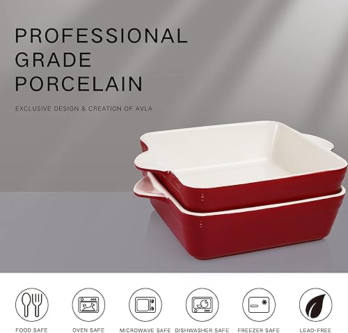 Miniatura 3 de AVLA Paquete de 2 platos de porcelana para hornear, platos cuadrados de 8.7 pulgadas, sartén para lasaña, carne asada, juego de utensilios para