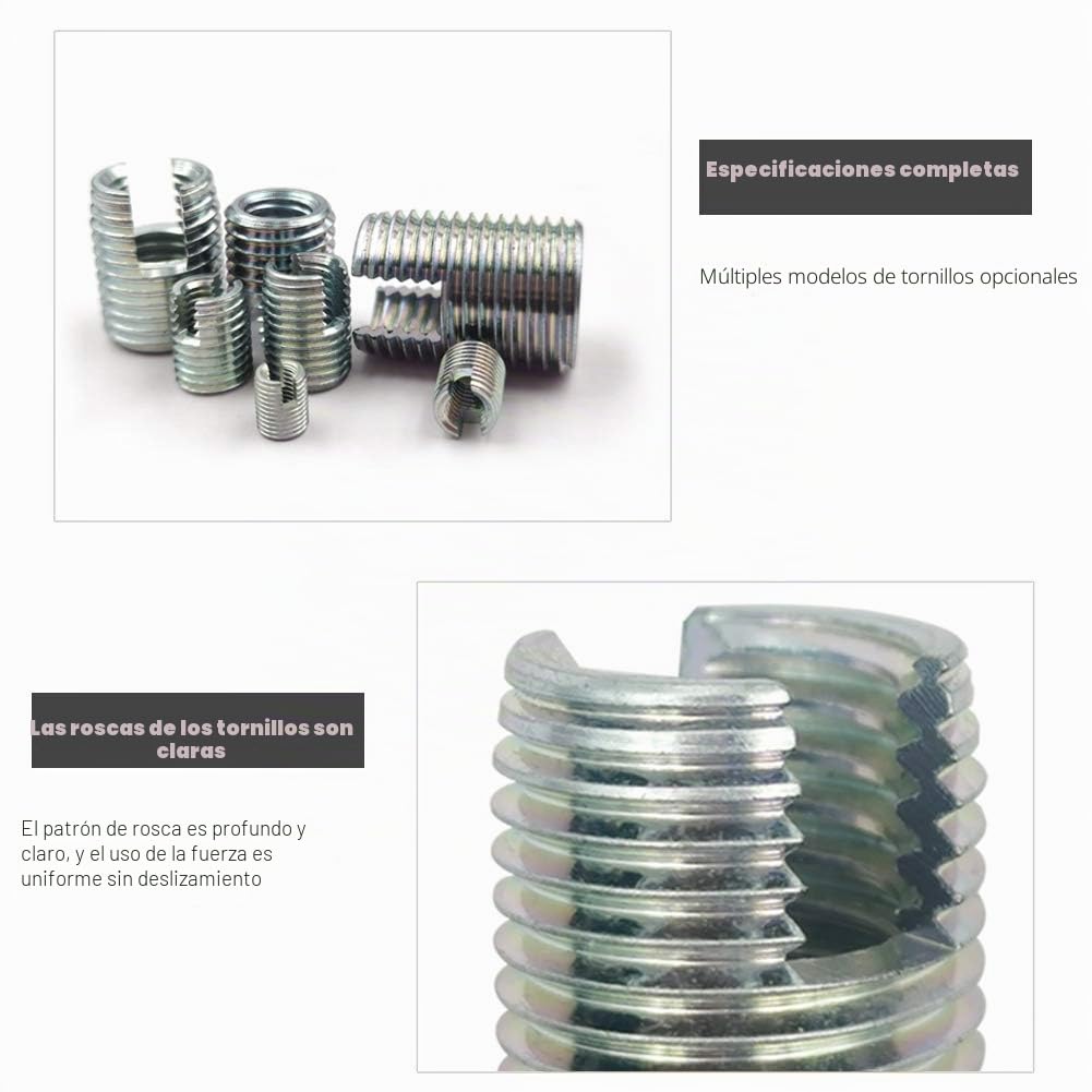 60 Piezas Insertos Roscados M3 M4 M5 M6 M8 M10 M12,Tornillo Inserto Ranurados Inserciones de Rosca Autorroscantes, Herramientas de Reparación de Roscas