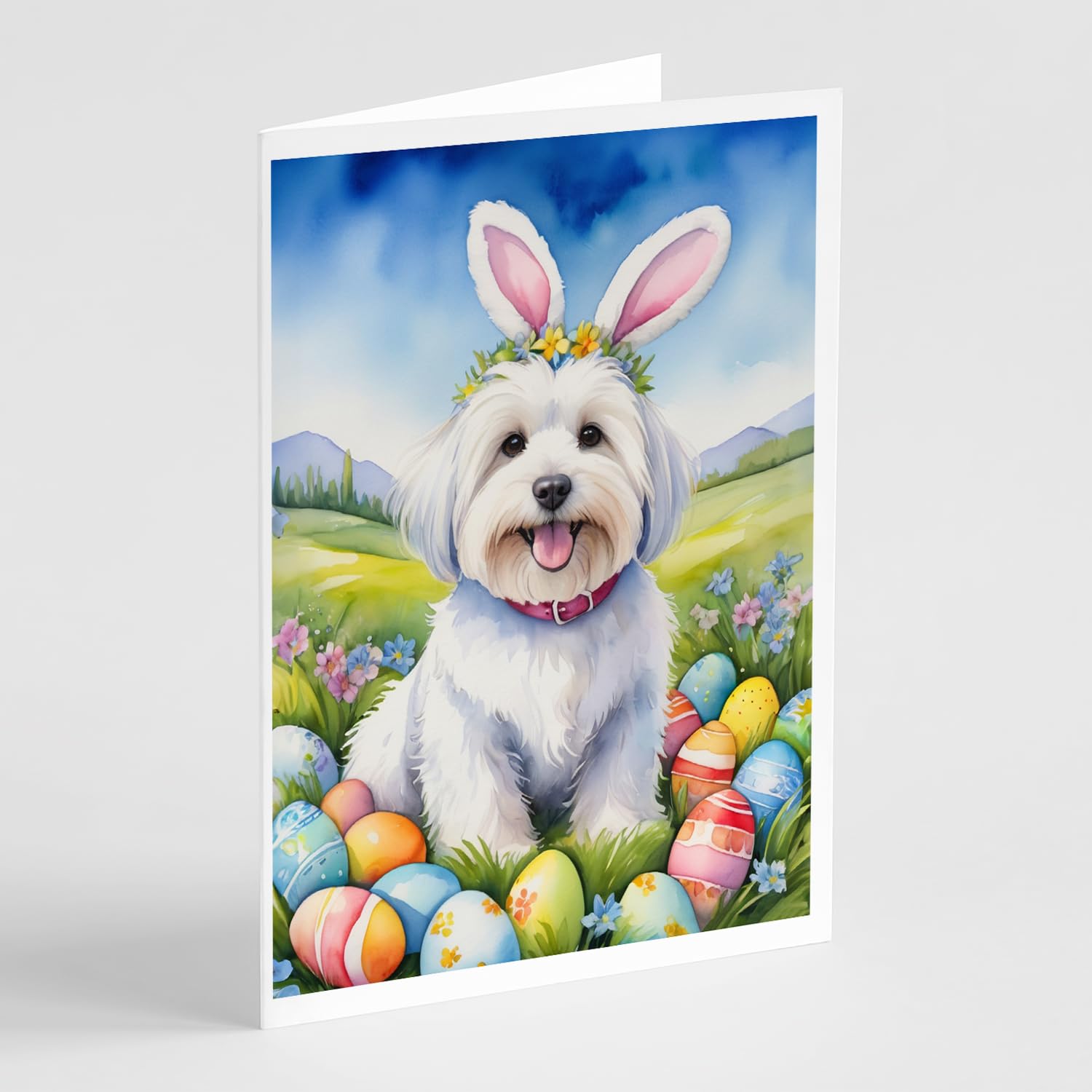 Caroline's Treasures DAC5002GCA7P Coton de Tulear Easter Egg Hunt Greeting Cards Pack of 8 Blank Cards with Envelopes Whimsical A7 Size 5x7 Blank Note Cards