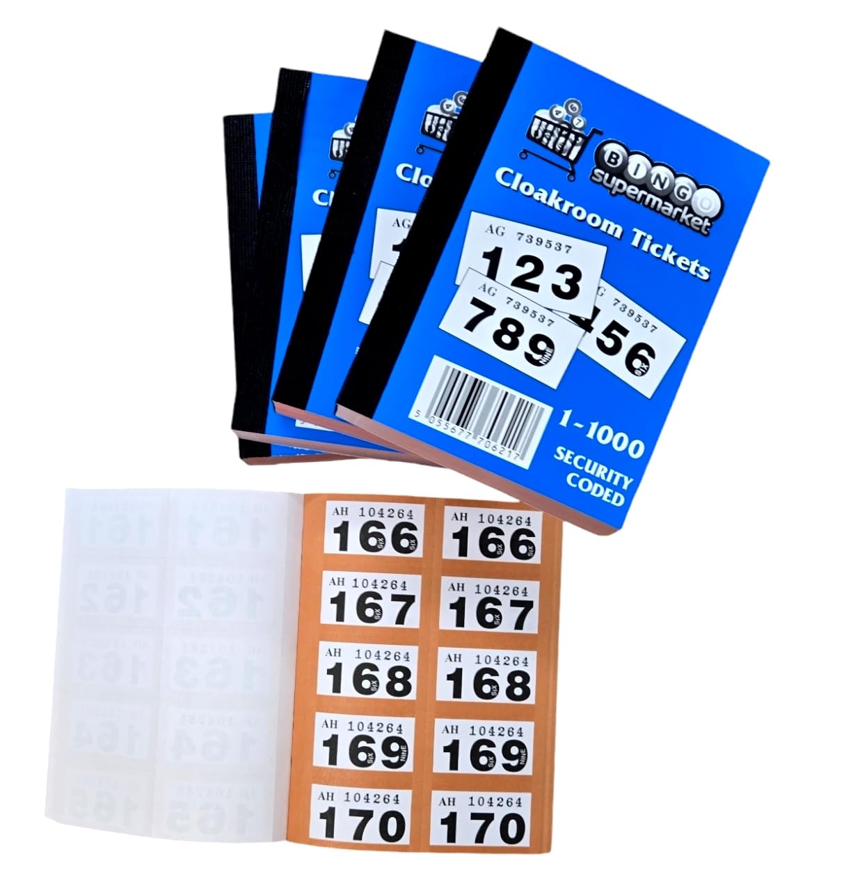 Bingosupermarket Raffle Tickets, 1-1000 Cloakroom, Pack of 5 (Brown)