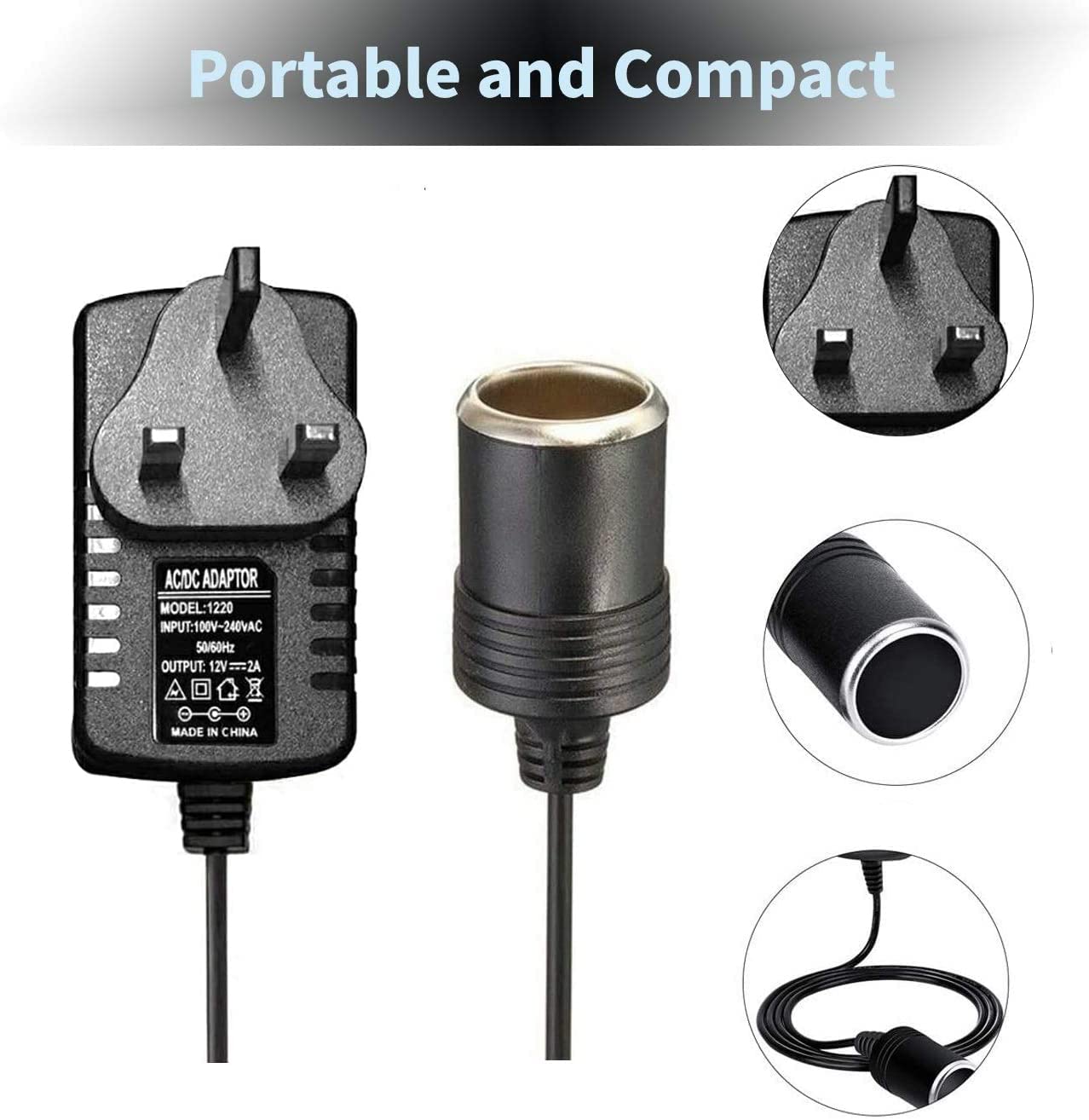 Car Power Inverters, Car Plug Adapter 240V 2A AC Mains to 12V DC Car Converter UK Plug Cigarette Lighter Household Socket Voltage Converter Power Adapter — view 4