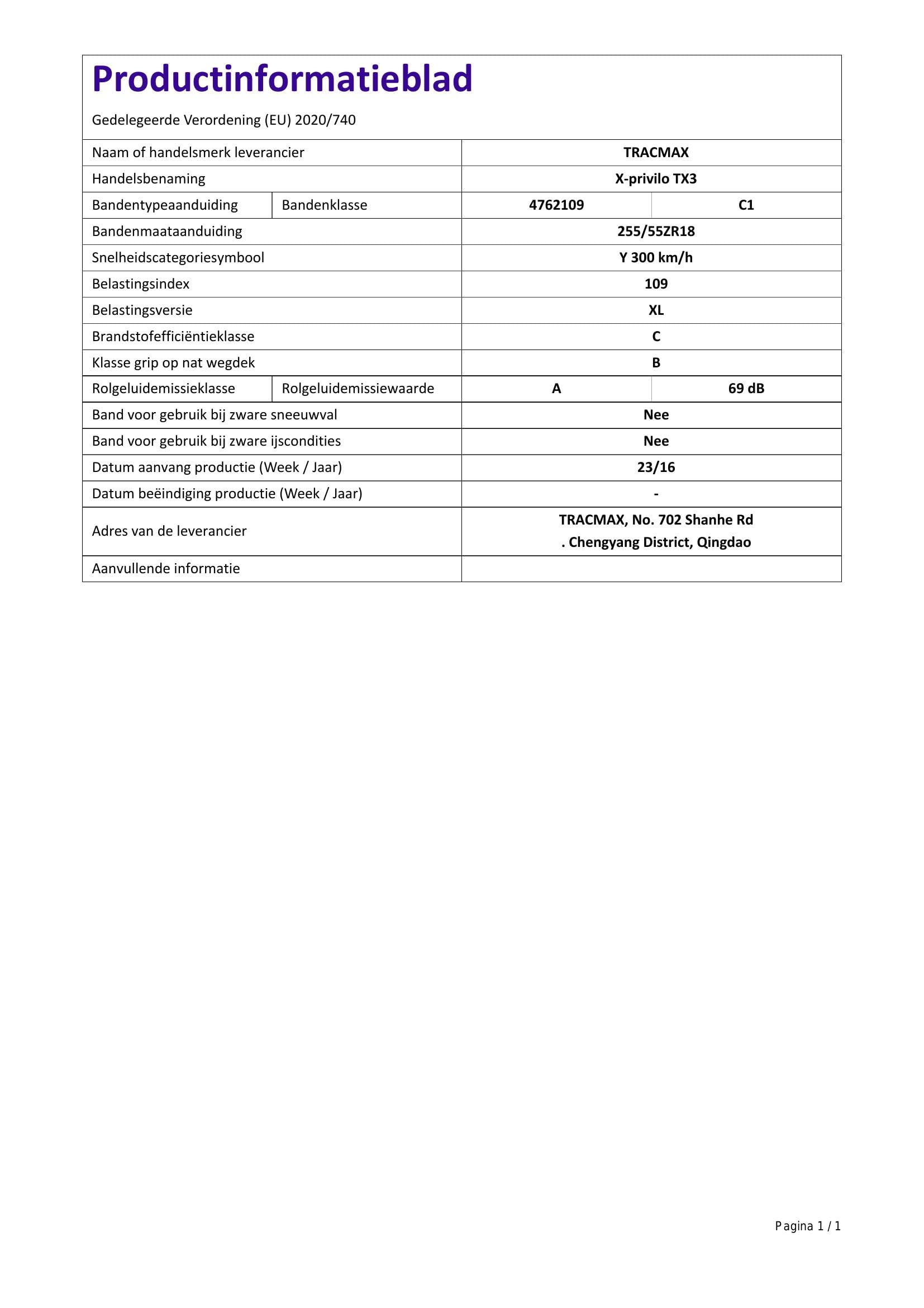 Pneumatici TRACMAX X PRIVILO TX-3 255/55 R18 109Y Estivi