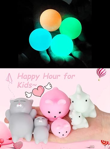 Bolas adhesivas que brillan en la oscuridad y juguetes esponjosos Mochi gigantes, juguetes esponjosos, cosas ASMR, juguetes esponjosos, juguetes