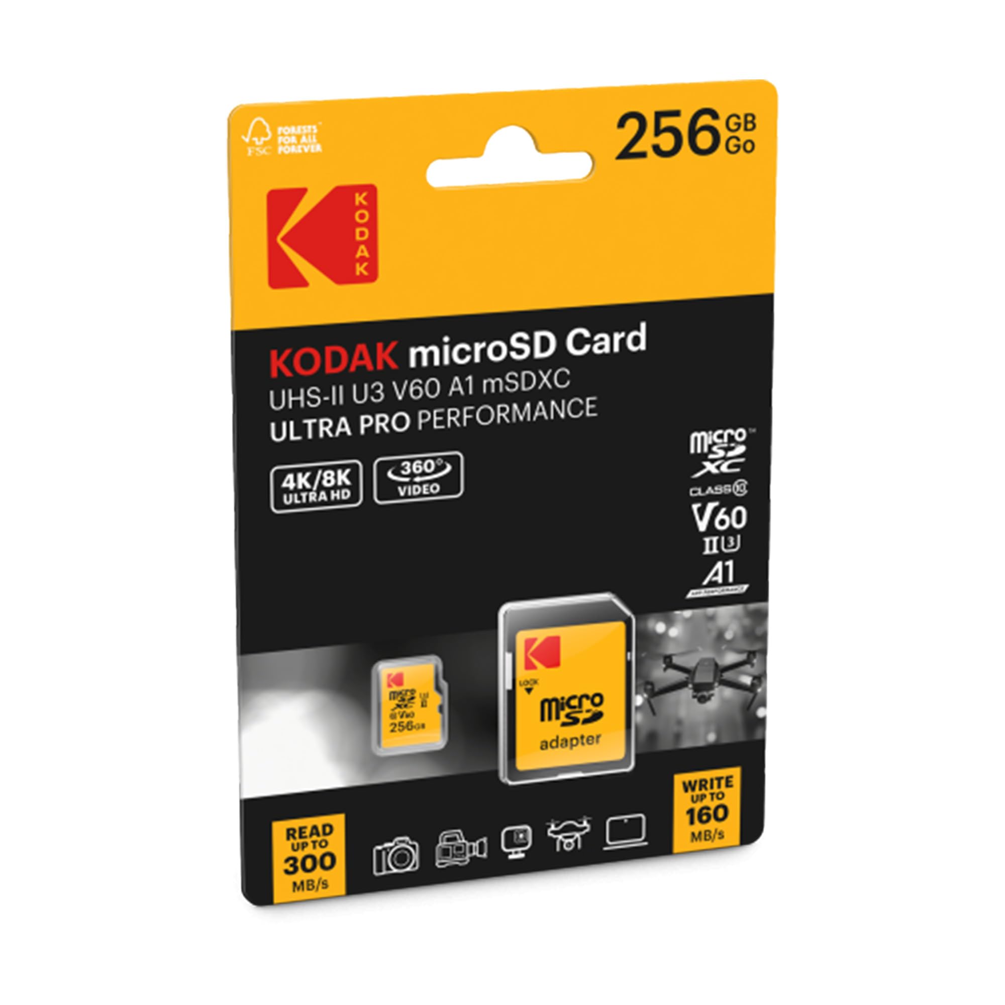 Amazon | Kodak MicroSDカード 256GB UHS-II U3 V60 超高速転送速度