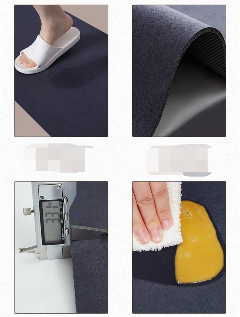 Floor Mat Leather Oil Absorption Kitchen Floor Mat Anti-Skid, Dirt Resistant, Wipe and Wash Free Long Foot Mat(Black,45X70plus45X180cm)
