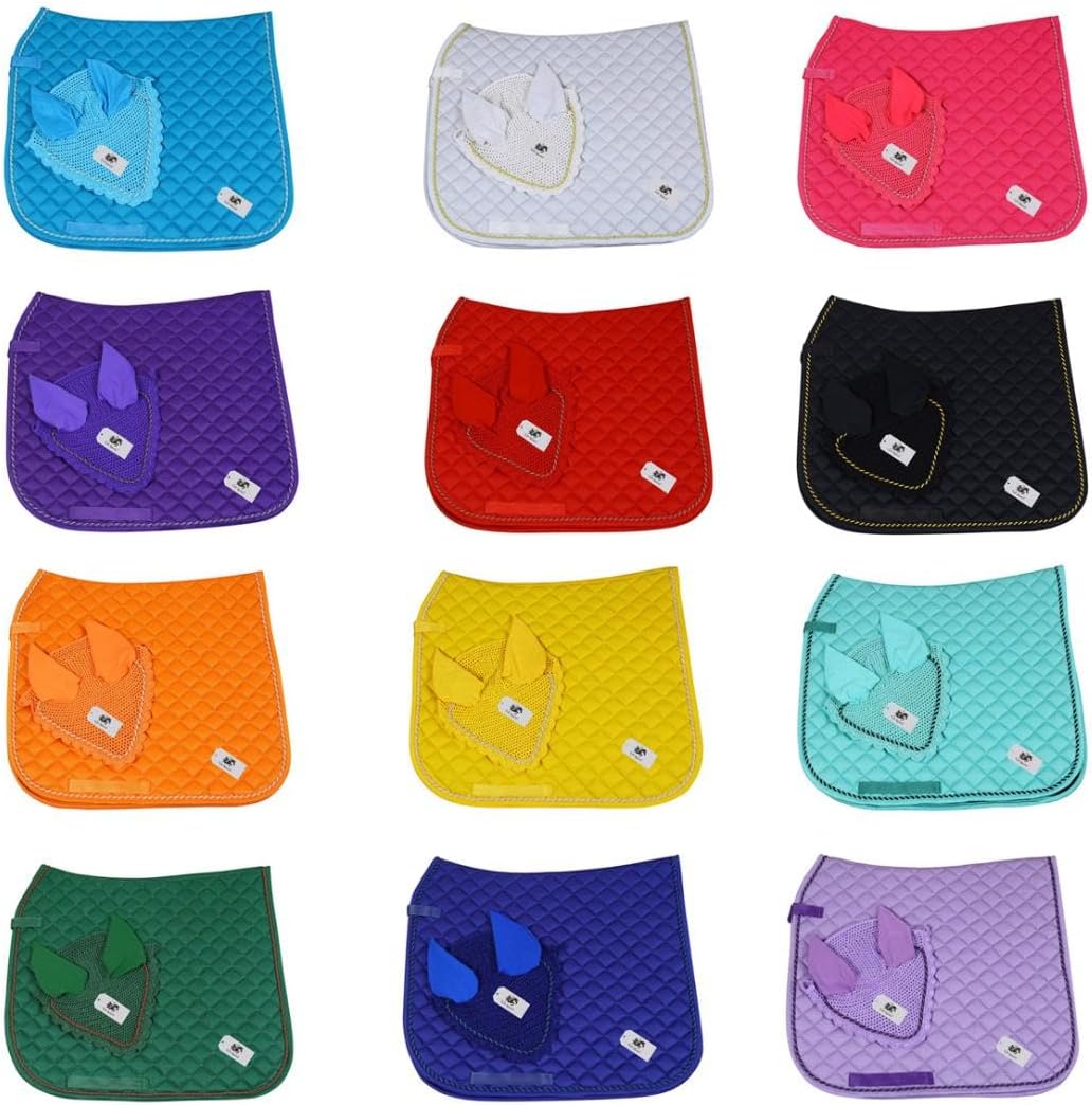 Horse Dressage Saddle Pad Set with Matching Ear Bonnet English Full Horse Size