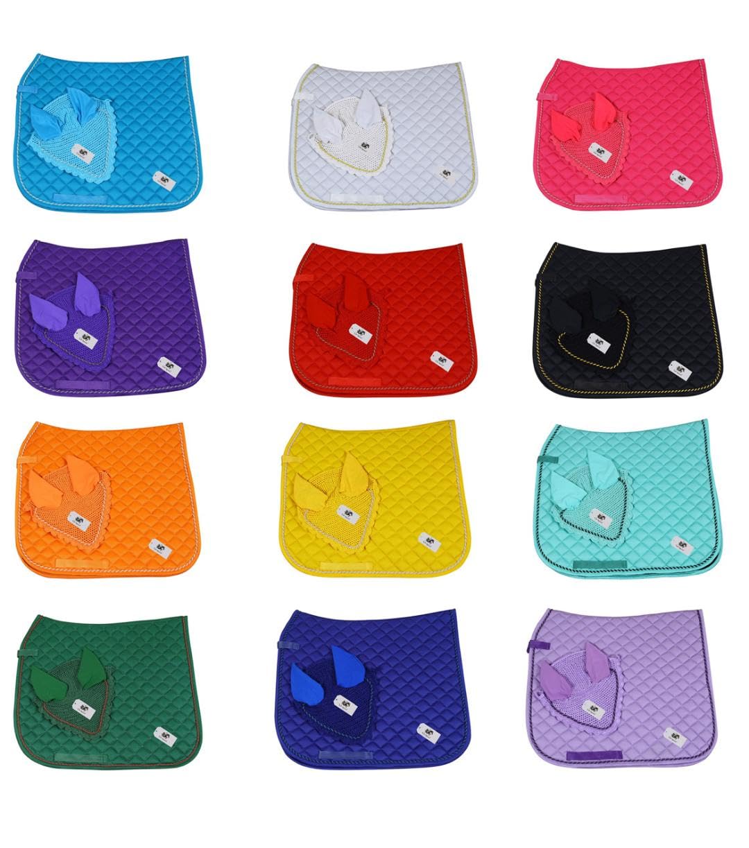 Generic Horse Dressage Saddle Pad Set with Matching Ear Bonnet English Full Horse Size (Red)