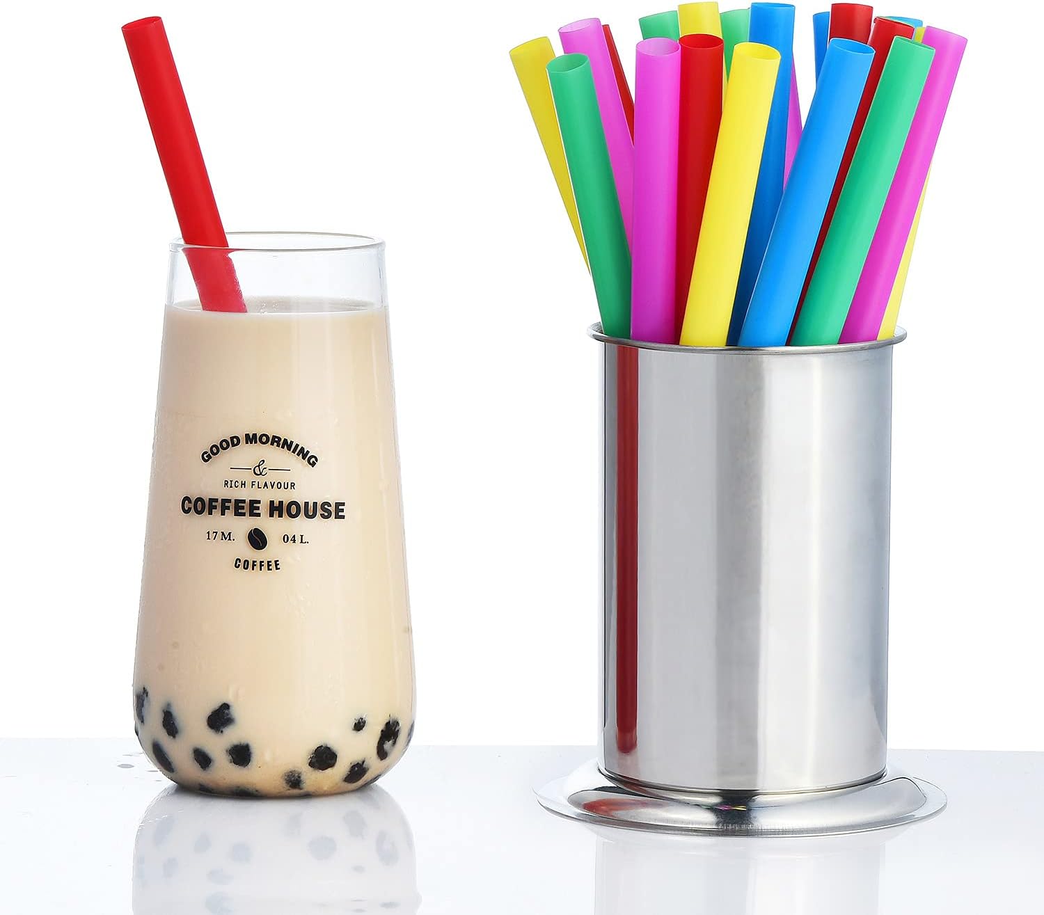 ALINK 100 Extra Large Plastic Bubble Tea Smoothie Straws, 1/2" Wide X 8 1/2" Long Wide Boba Straws