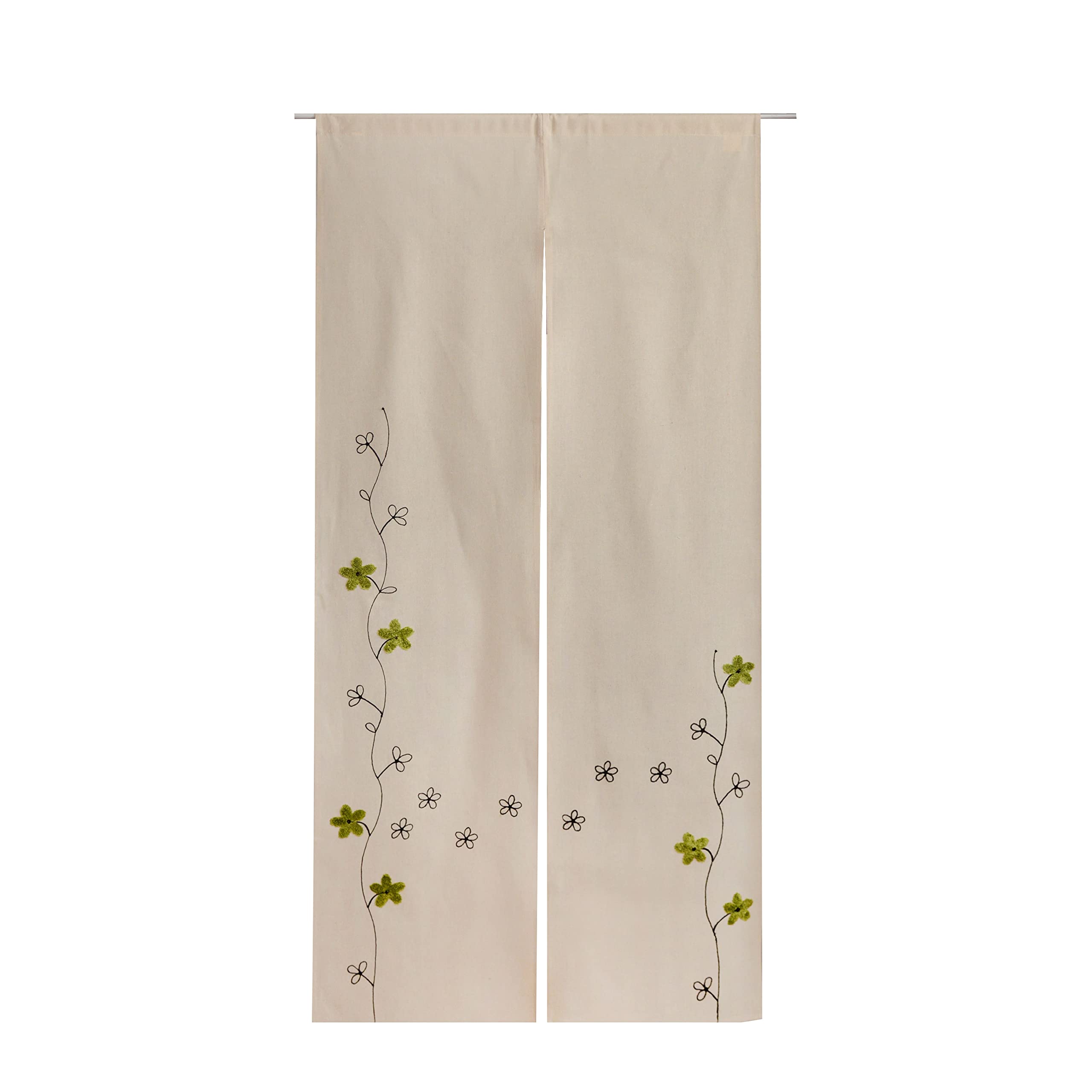 Amazon|WEMAY春夏冬おしゃれ花柄刺繍入りの麻風のれん (グリーン刺繍 Amazon|WEMAY春夏冬おしゃれ花柄刺繍入りの麻風のれん (グリーン刺繍