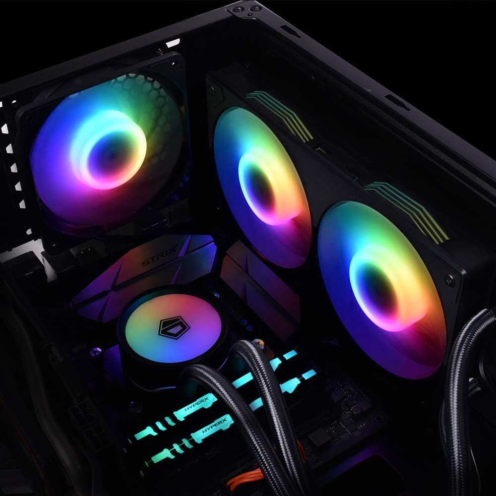 ID-COOLING ICEFAN 240 ARGB, 240mm Case Fan PWM CPU Cooling Fan 2-in-1Addressable RGB Fan 5V 3PIN Connector, Hassle-Free Cable Management Fan for Radiator/PC Chassis