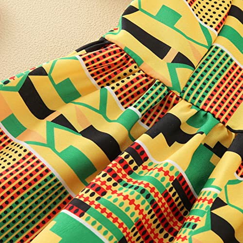KAGAYD Girls Girls Traditional Outfits Short Sleeve Princess African Dress Kids Toddler Ankara (Yellow-4, 4-5 Years)4