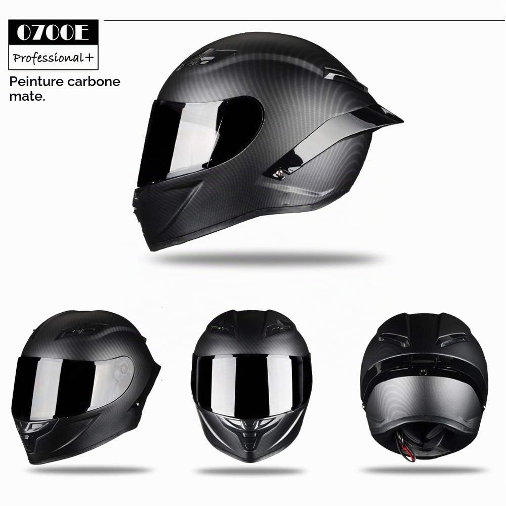 Mangen Casque intégral en Fibre de Carbone Double Casque de Moto VTT BMX (Noir Mat, M)