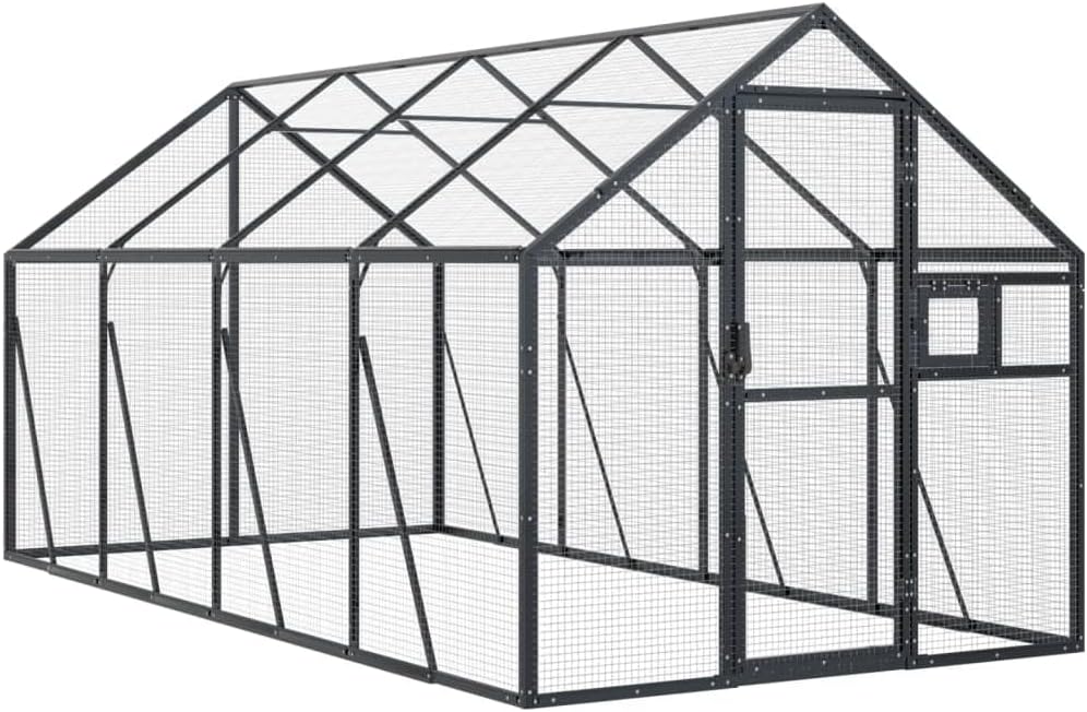 Aluminium Aviary Anthracite - Spacious and Secure Bird Cage with Wire Mesh Grids and Lockable Door - Suitable for Birds and Small Animals