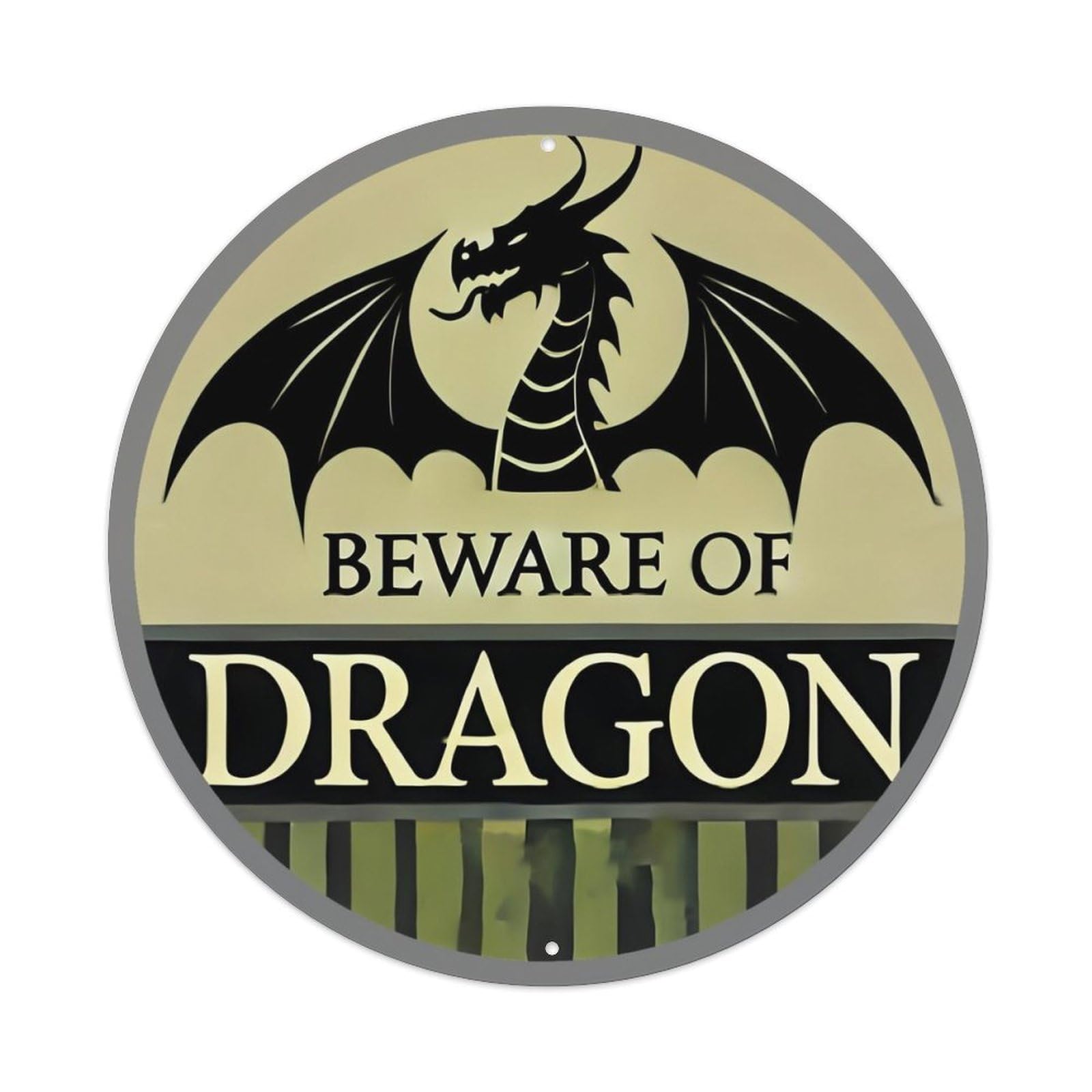 Beware Of Dragon Warning Sign Vintage Metal Tin Sign Retro Wall Decor for Home Bar Garage Cafe, Indoor & Outdoor Decorative，circle Metal Poster, 8x8 Inch