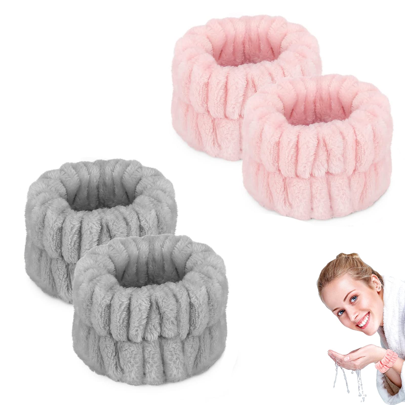 4 panni da polso da donna per lavare il viso, in microfibra, per il lavaggio del viso, braccialetti assorbenti