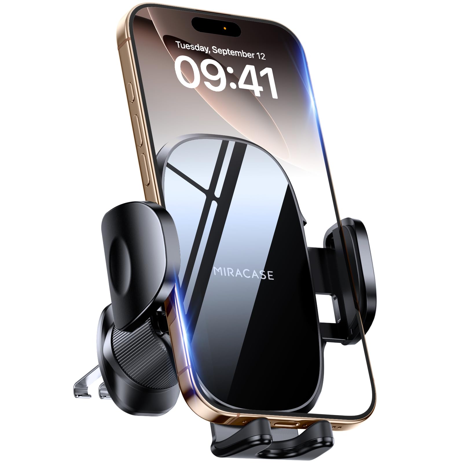 miracase Car Phone Holder, Stable Double Steel-Hook Air Vent Car Phone Mount Cradle 360°Rotation, One Button Release Mobile Phone Holder for iPhone, Galaxy, All 4.0''-7'' Smartphones