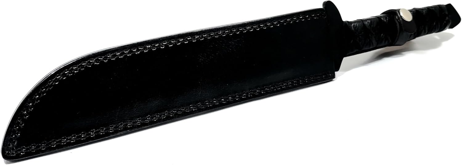 Handmade 17” Tactical Wakizashi Sword – Full Tang Fixed Blade Survival Machete with Cord-Wrapped Handle & Leather Sheath – Razor Sharp Outdoor Camping Hunting Sword, Premium Gift for Men