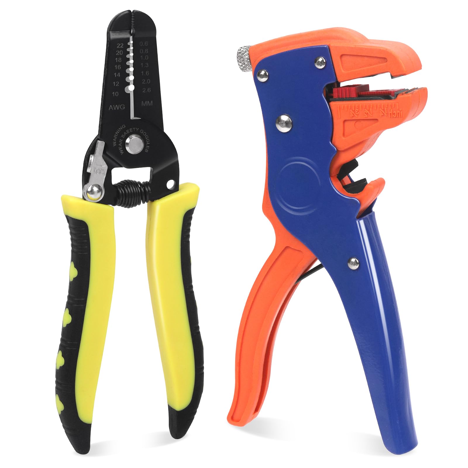 Glarks 2pcs 7in Ratcheting Adjustable Crimping Plier and 6.7in Automatic Wire Stripper Cutter Set AWG 10-22 Ratcheting Wire Terminal Crimper and Eagle Nose Stripping Plier for Cables and Automotive