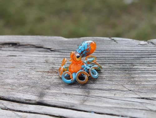 Miniatura 5 de Mini Blown Glass Octopus Figurine Handmade Orange and Blue Sea Creature Coastal Ocean Animal Decor Nautical Octopus Sculpture Small Glass