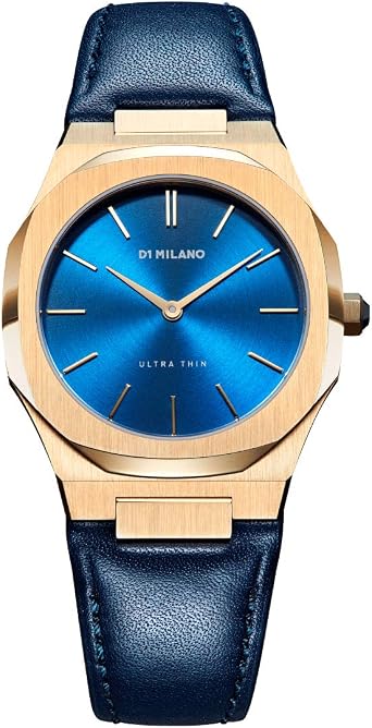 D1 Milano Ultra Thin UTLL15 - Orologio da polso con cinturino in pelle,  colore: oro/blu, 36 mm : Amazon.it: Orologi
