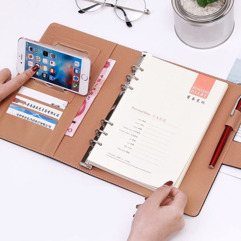Business Meeting Record Loseblatt Büro Spiralblock Binder Bindeschnalle Design PU-Linie verdickt Notizblock Organizer A5 B5,A5 pink,1PCS