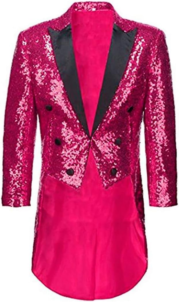 Men's Long Tailcoat Jacket Sequins Tuxedos Blazer Prom Party Coat Perfermance Costume Dinner Coat
