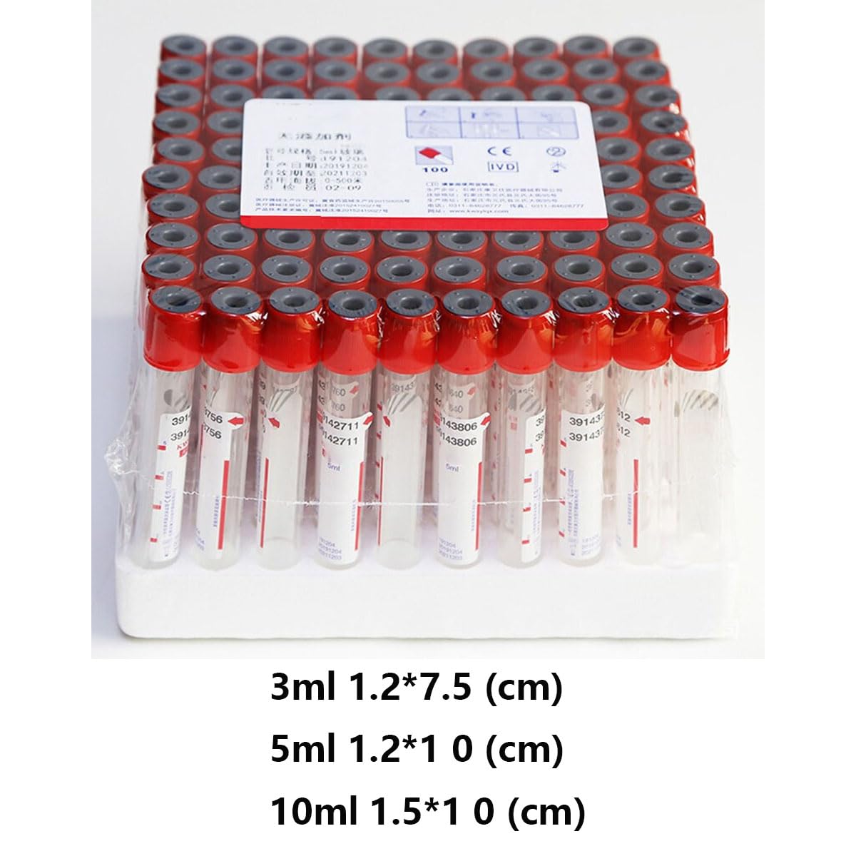 Tubos de Extracción de Sangre al Vacío, Tubos de Ensayo, Tubos de Extracción de Sangre para Laboratorio, Material Pet, para Laboratorio y Centrifugación de Sangre Venosa,10ml