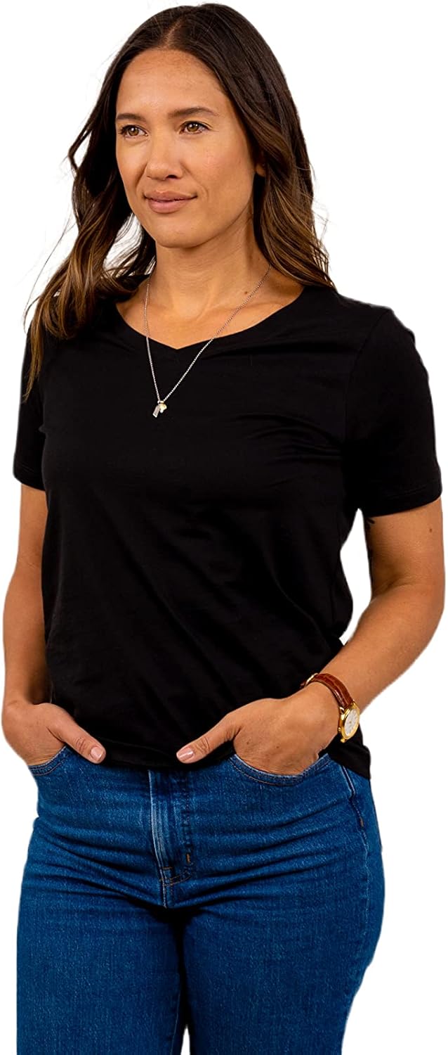 Women Pima Cotton Classic Tees - Designer Soft Cotton Premium Plain Tshirts - Luxury Essential V-Neck T-Shirts