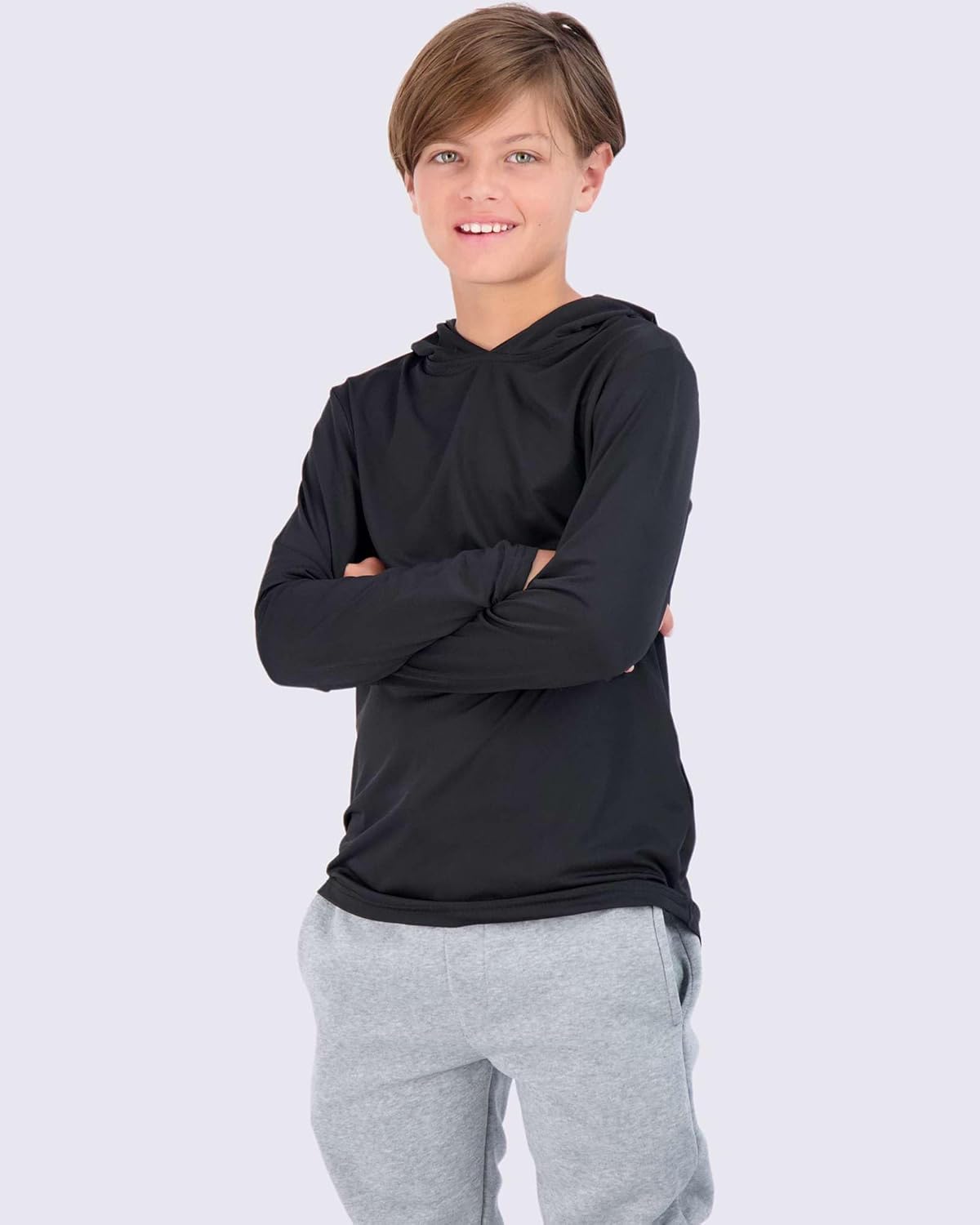 Real Essentials 3 Pack: Dry-Fit Youth Boys Teen Active Long Sleeve Hoodie Sweatshirts - Hooded Pullover Shirts - Image 2