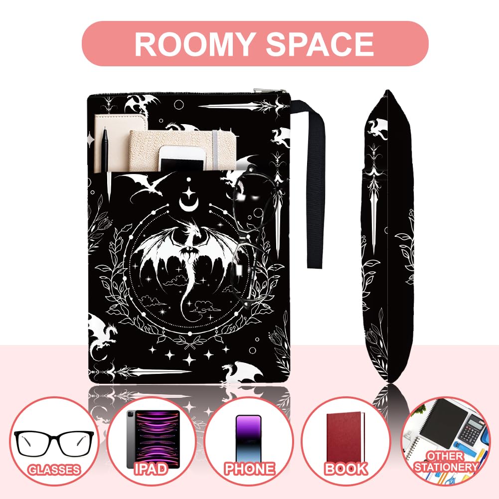 Hobbspring 1pc Romantasy Dark Academia Dragons Book Sleeve 13.4x9.45 inch Gift Animal Paperback Book Protector with Zipper and Front Pocket for Bookworm Women - Image 3