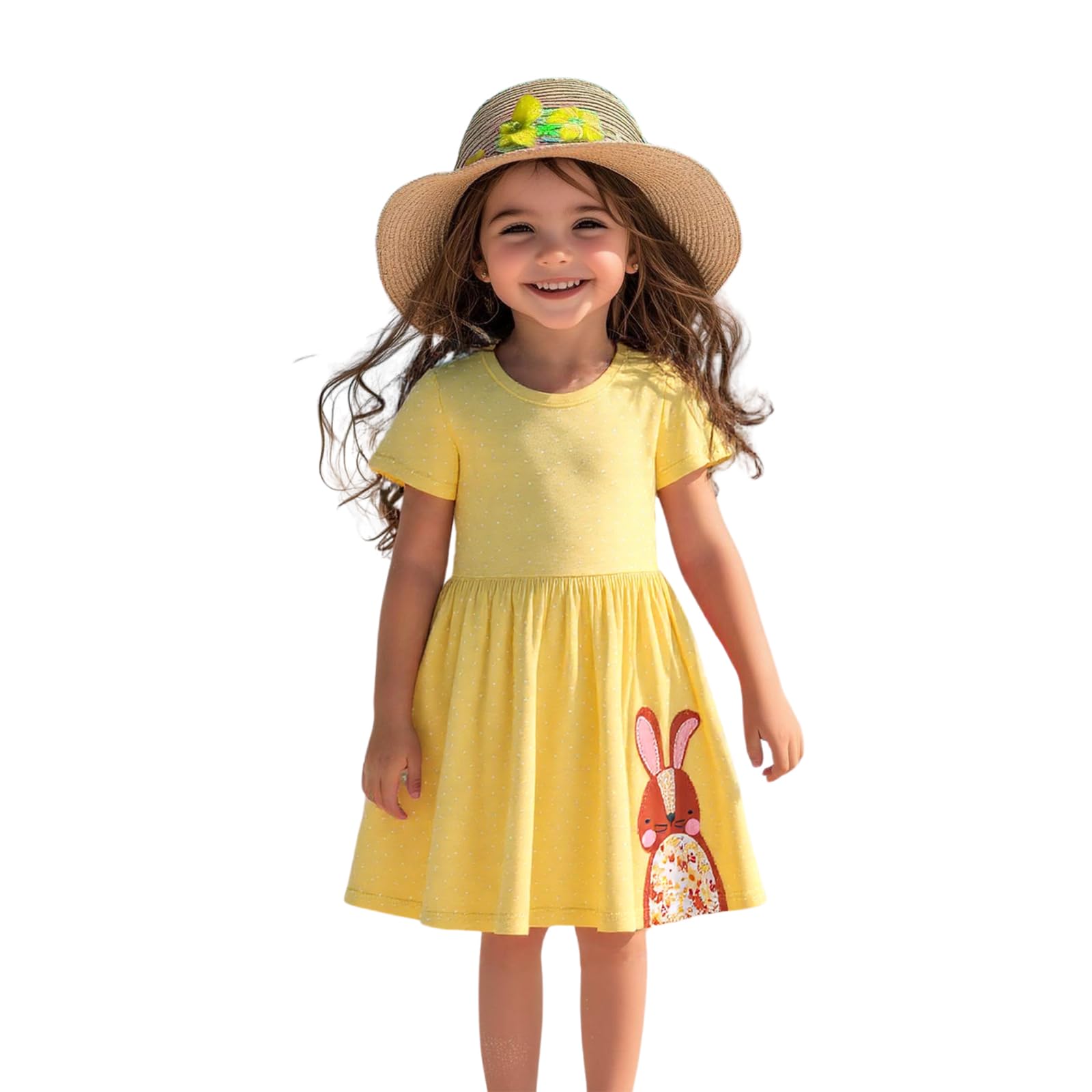 Toddler Girl Short Sleeve Easter Dress Cotton Casual Jersey Shirt Playwear Applique Dress