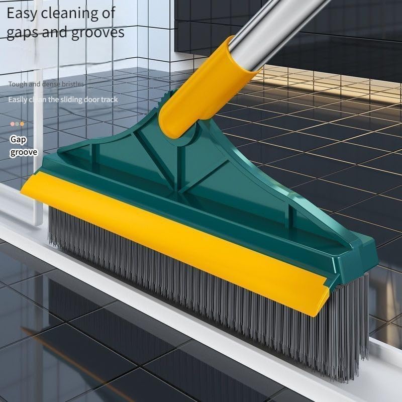 Image of 2-in-1 Toilet & Tile Cleaning Brush with Wiper - 120 Rotating Floor Scrub Brush with Long Handle for Bathroom, Kitchen & Home - Multipurpose Bathroom Cleaner Brush (Pack of 1) (2 in 1)