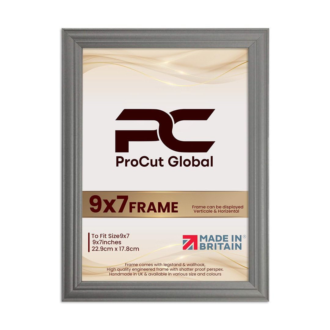 Procut Global 9X7 Dark Grey Picture Frames - Classic Wooden Photo Frame with Shatterproof Perspex for Wall or Tabletop - Perfect for Posters, Certificates & Prints - Sizes & Colors Available
