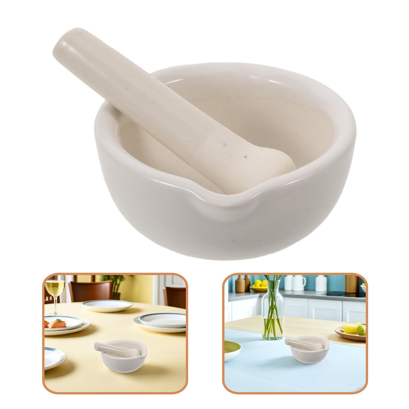2 Pièces Mortier et Pilon Broyage Cuisine en Céramique de 10cm Blanc avec Bec Verseur Préservant Saveurs Naturelles pour Épices et Ingrédients Médicinaux