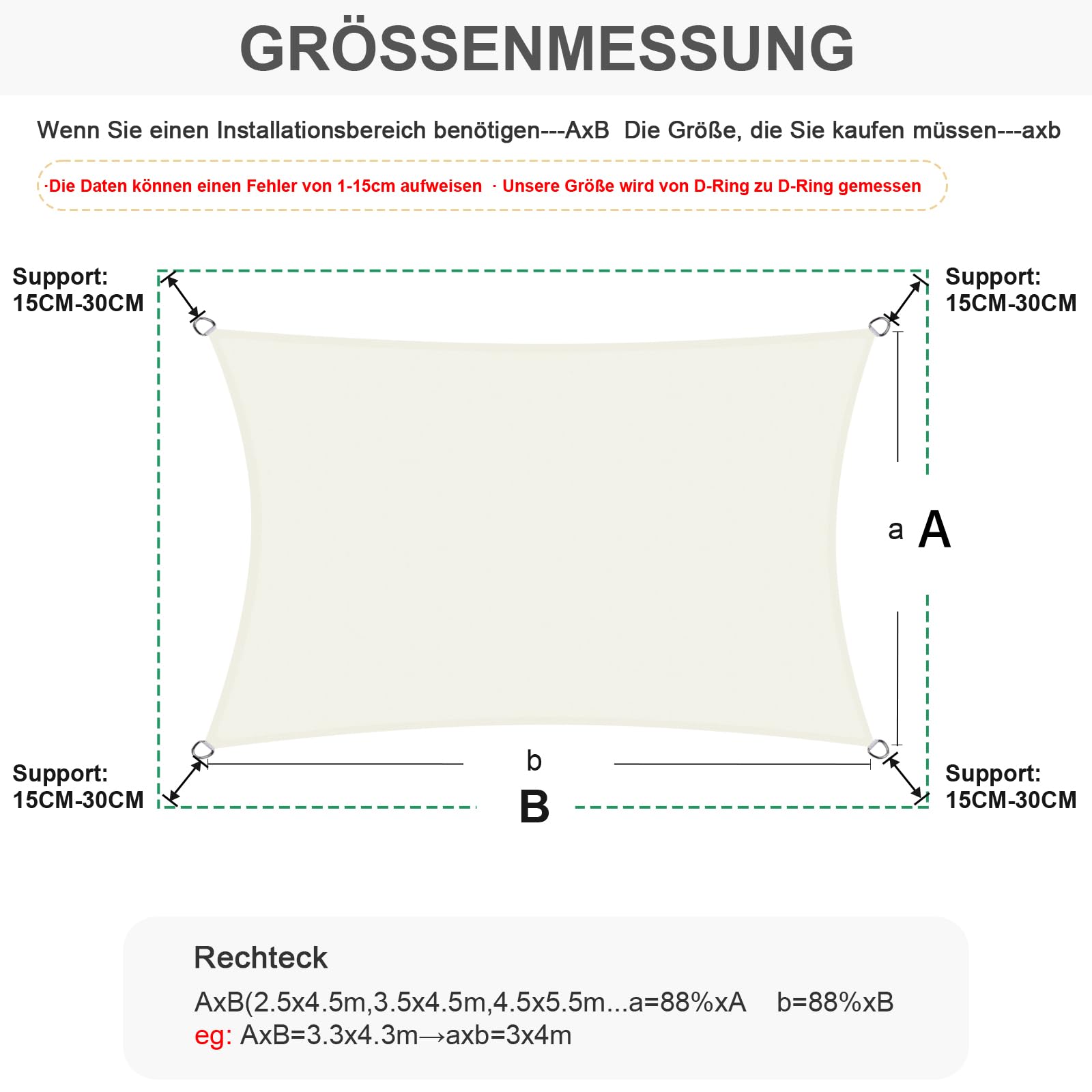 HENG FENG Sonnensegel 4x5m Rechteckig Wasserdicht mit 95% UV-Schutz Sonnenschutz für Garten Terrasse Balkon | Wetterfest & Windstabil aus hochwertigem PES Polyester | Beige